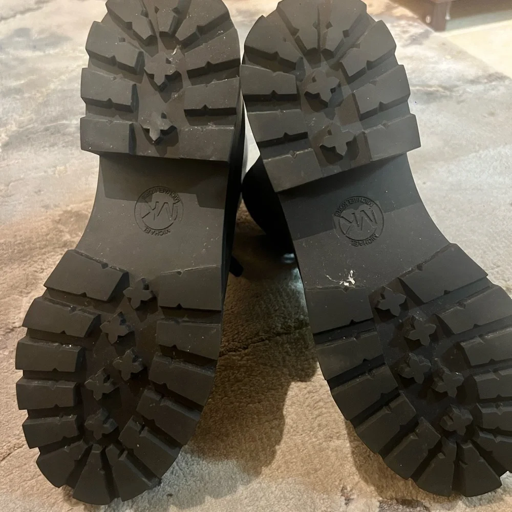 Michael Kors Black Leather  Combat Boots with Gold Accents - Picture 5 of 9